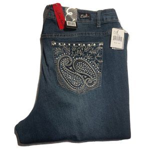 Earl Jeans Womens Sz 22W Bootcut Slim Distressed Stretch Denim. W/Rhinestones